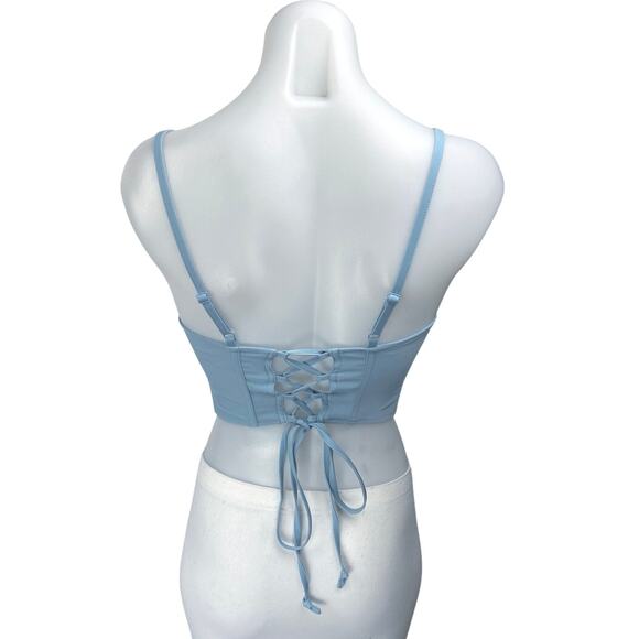Urban Outfitters Blue Sleeveless Corset Bustier Lace Up Cami Tank Crop Top Sz S - Picture 2 of 4